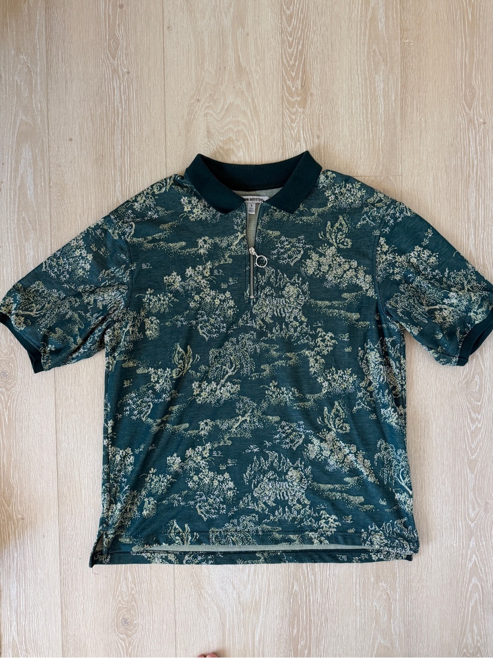 Urban Outfitters Green Floral Print Zip Polo Shirt